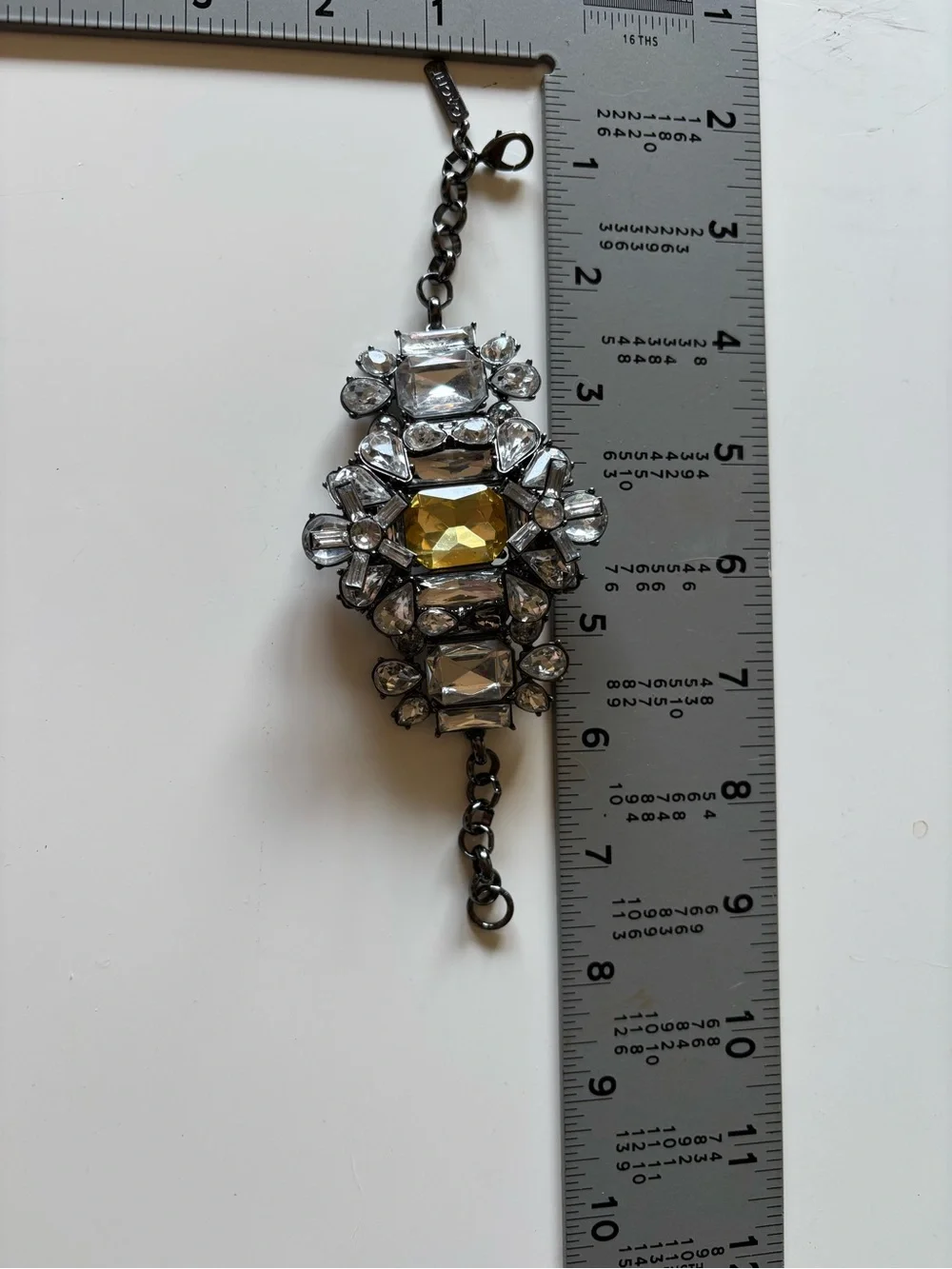 CACHÉ Amber Clear Rhinestone Statement Bracelet Gunmetal READ